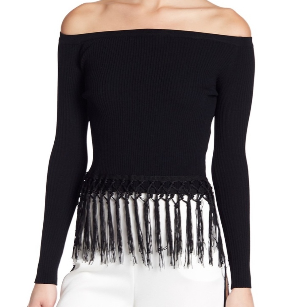 Line & Dot Libre Fringe Off-the-Shoulder Top Black
